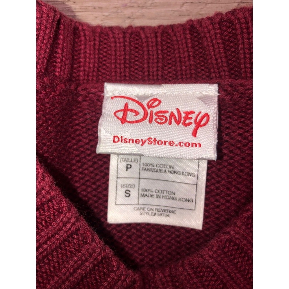 Vtg Y2K Disney Mickey Mouse Fair Isle Sweater Women's  S Burgundy Cable Sleeve‎ - Picture 5 of 8